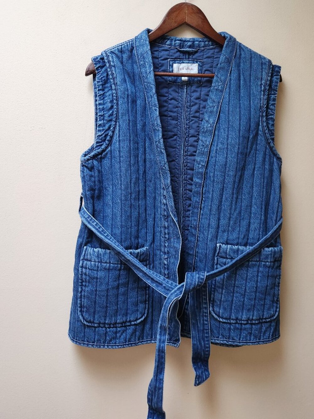 PER UNA 100% cotton denim quilted vest jacket / M